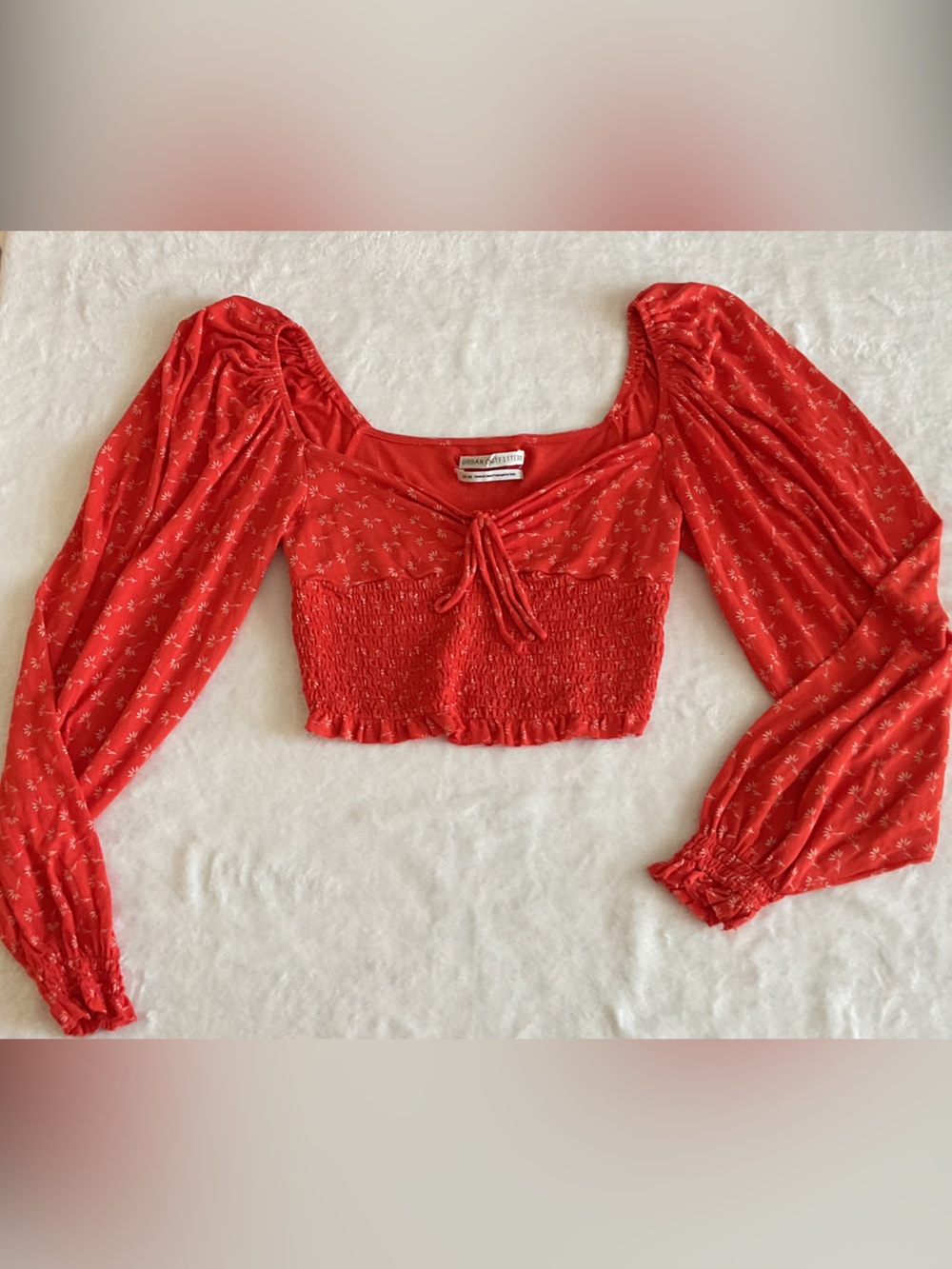 Urban Outfitters orange Smocked Peasant Crop Top with Long Sleeves